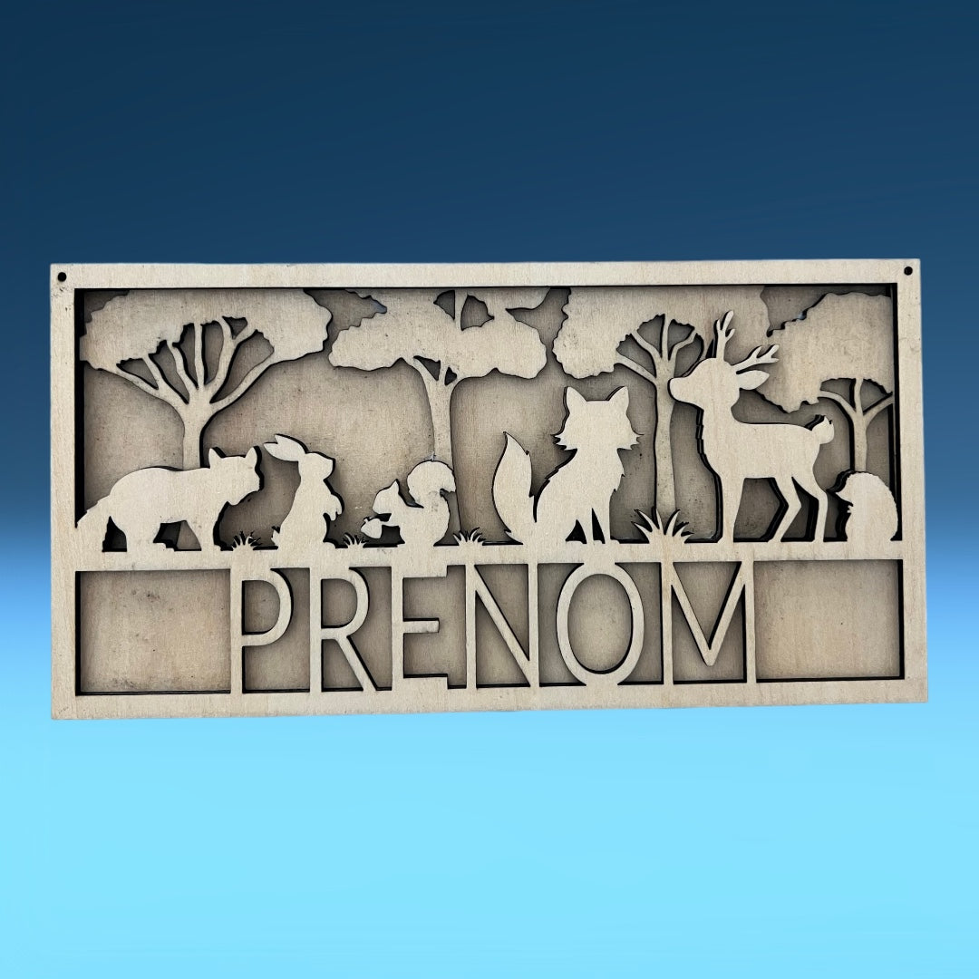 Gravure cadre Prénom 3D - Animaux de la Forêt