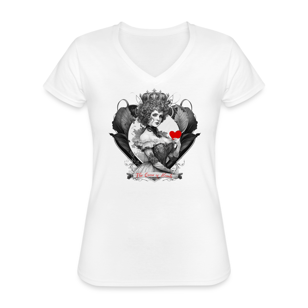 T-shirt Femme col V - La reine de coeur - blanc