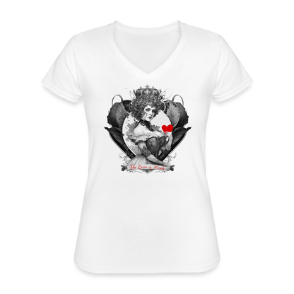 T-shirt Femme col V - La reine de coeur - blanc