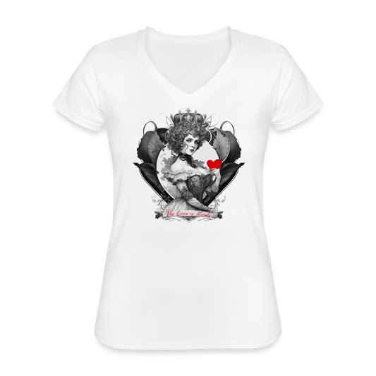 T-shirt Femme col V - La reine de coeur - blanc