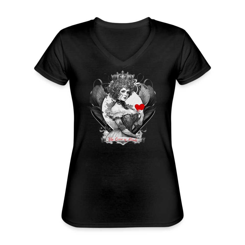 T-shirt Femme col V - La reine de coeur - noir