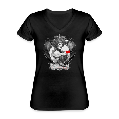 T-shirt Femme col V - La reine de coeur - noir