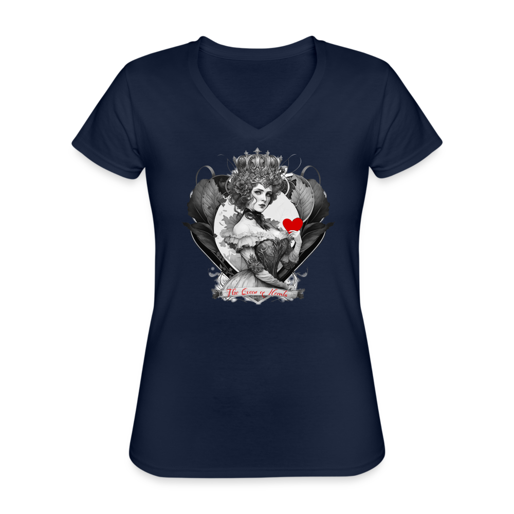 T-shirt Femme col V - La reine de coeur - marine