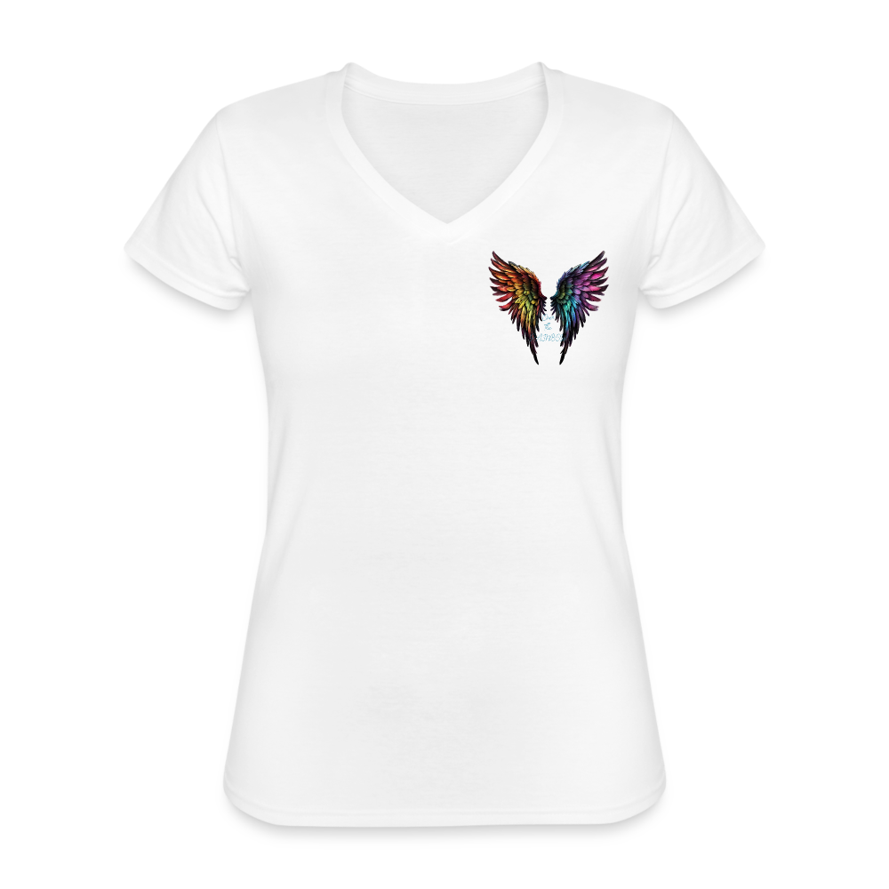 T-shirt classique col V Femme - Over the Rainbow - blanc