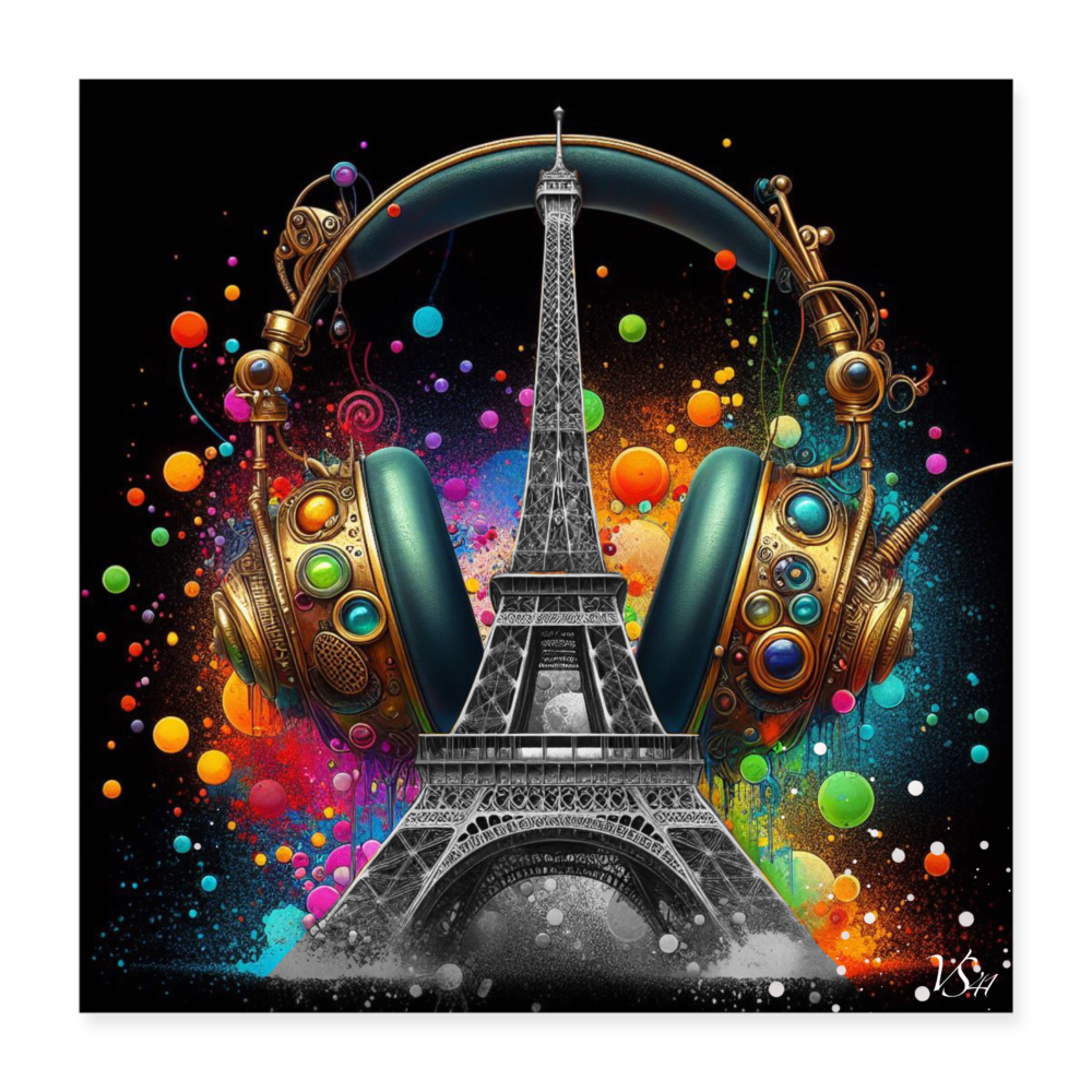 Poster 40 x 40 cm - Collection Black is a color - Hear Paris - blanc